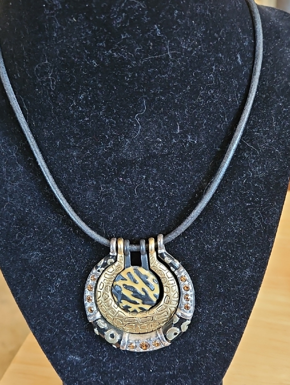 Handcrafted Two-Tone Gold & Black Pendant Necklace